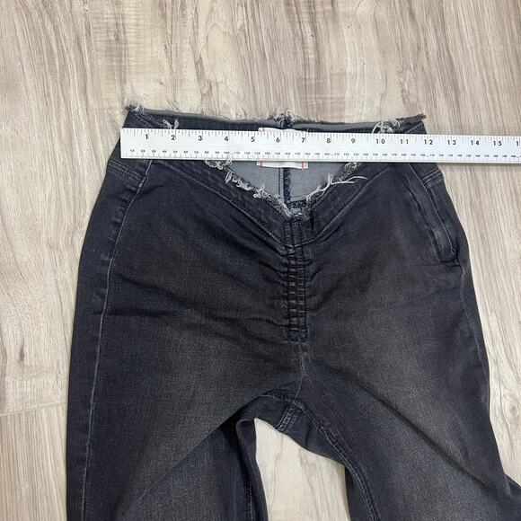 BDG Urban Outfitters Ruched Dipped V Flare Black Jeans Women's Size 27 Side Zip - Picture 4 of 12